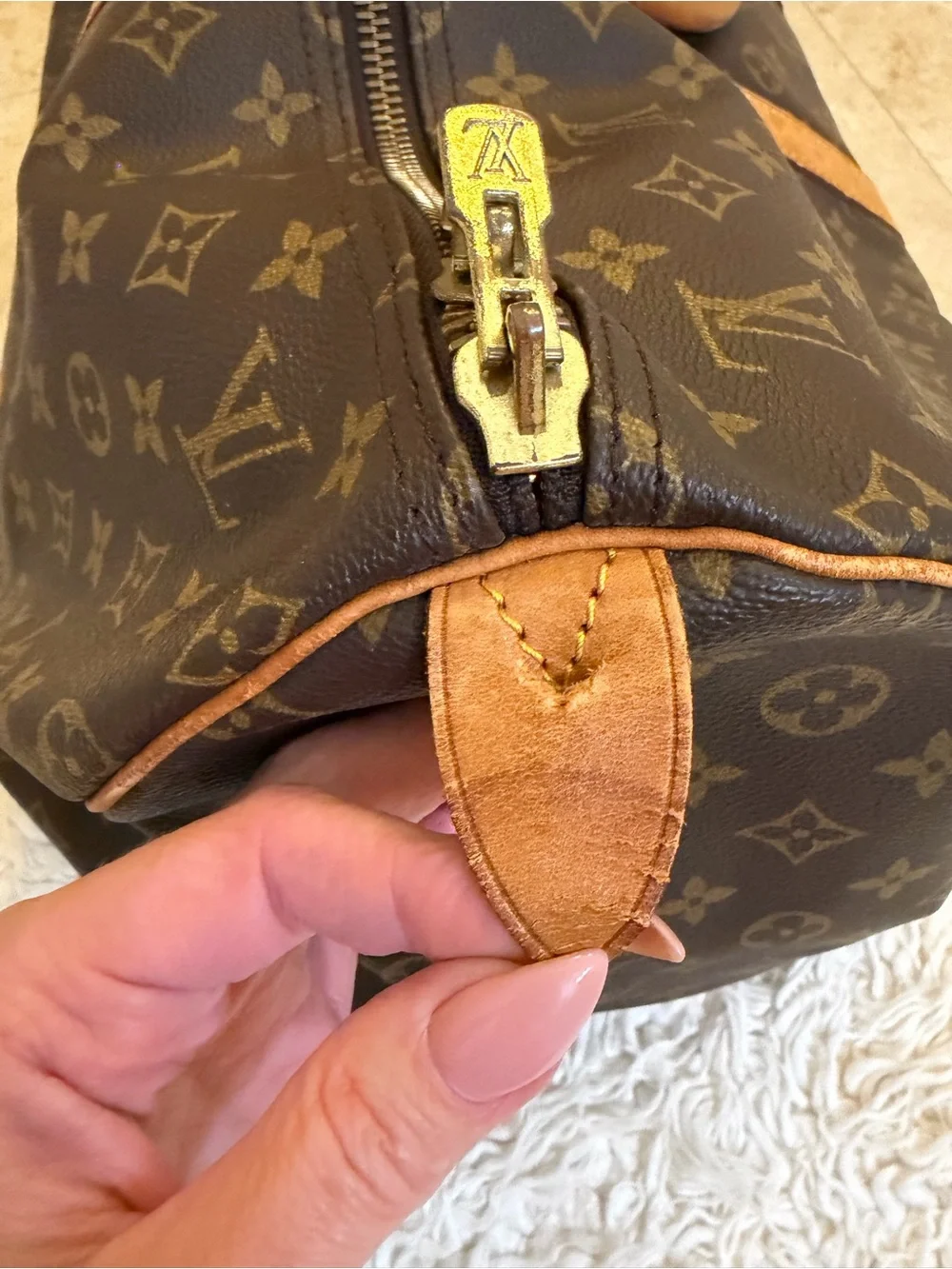 Louis Vuitton Keepall 55 Brown Monogram Canvas Duffel with Natural Leather Trim